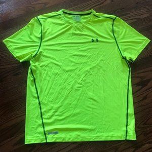 Under Armour Men's HeatGear Short Sleeve T-Shirt Yellow Neon Crew Neck Sz. 2XL